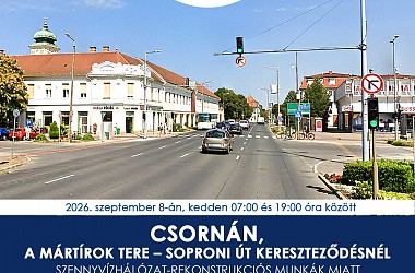 Tájékoztatás forgalmi rend változásáról – Csorna, Mártírok tere
