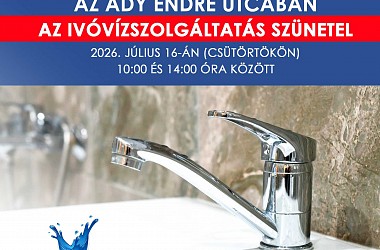 IVÓVÍZELLÁTÁS SZÜNETEL: Veszprémvarsányon az Ady Endre utcában