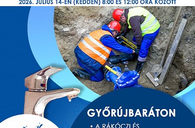 IVÓVÍZELLÁTÁS SZÜNETEL: Győrújbaráton 
